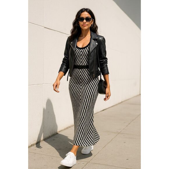 Theo Striped Slim Knit Long Maxi Dress Floral size S Preloved - Picture 1 of 4